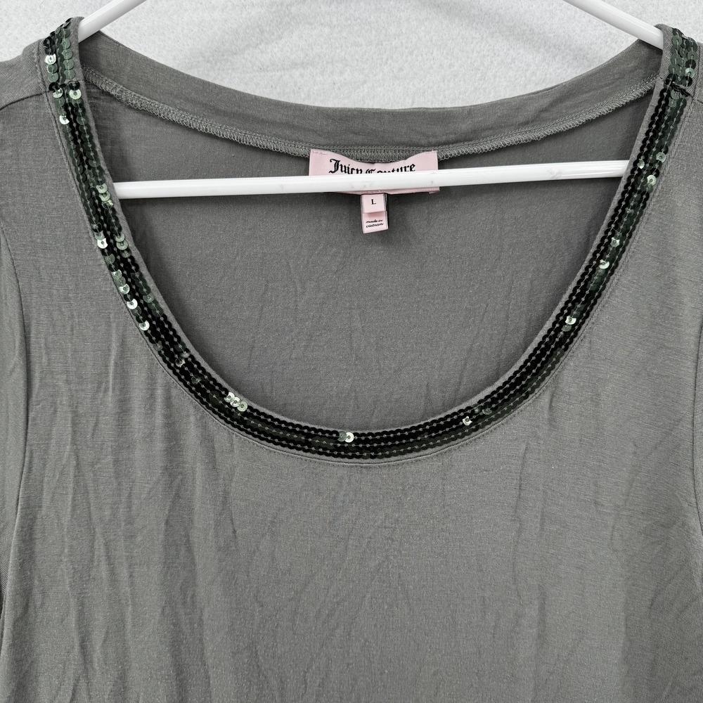 Juicy Couture Dress Womens Large Gray Long Sleeve Sequin Trim Pockets Stretchy‎ - Picture 4 of 8